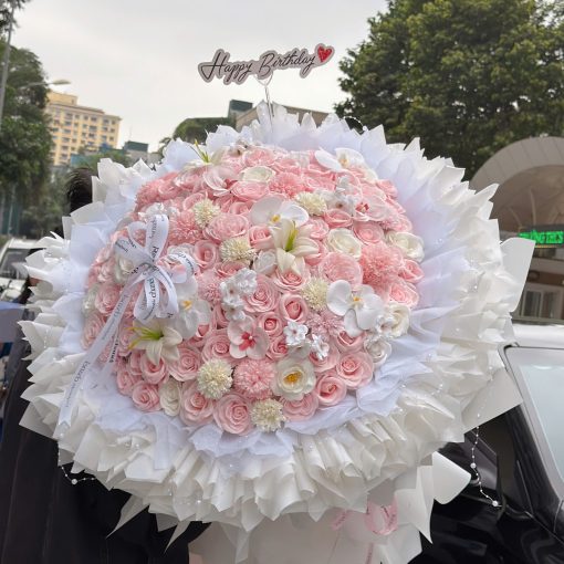 Bó 200 bông hoa lụa tone hồng cao cấp