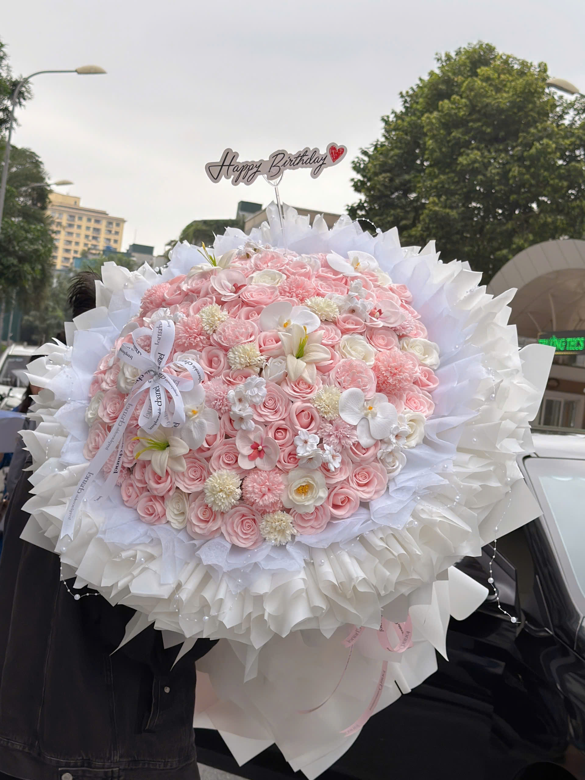 Bó 200 bông hoa lụa tone hồng cao cấp